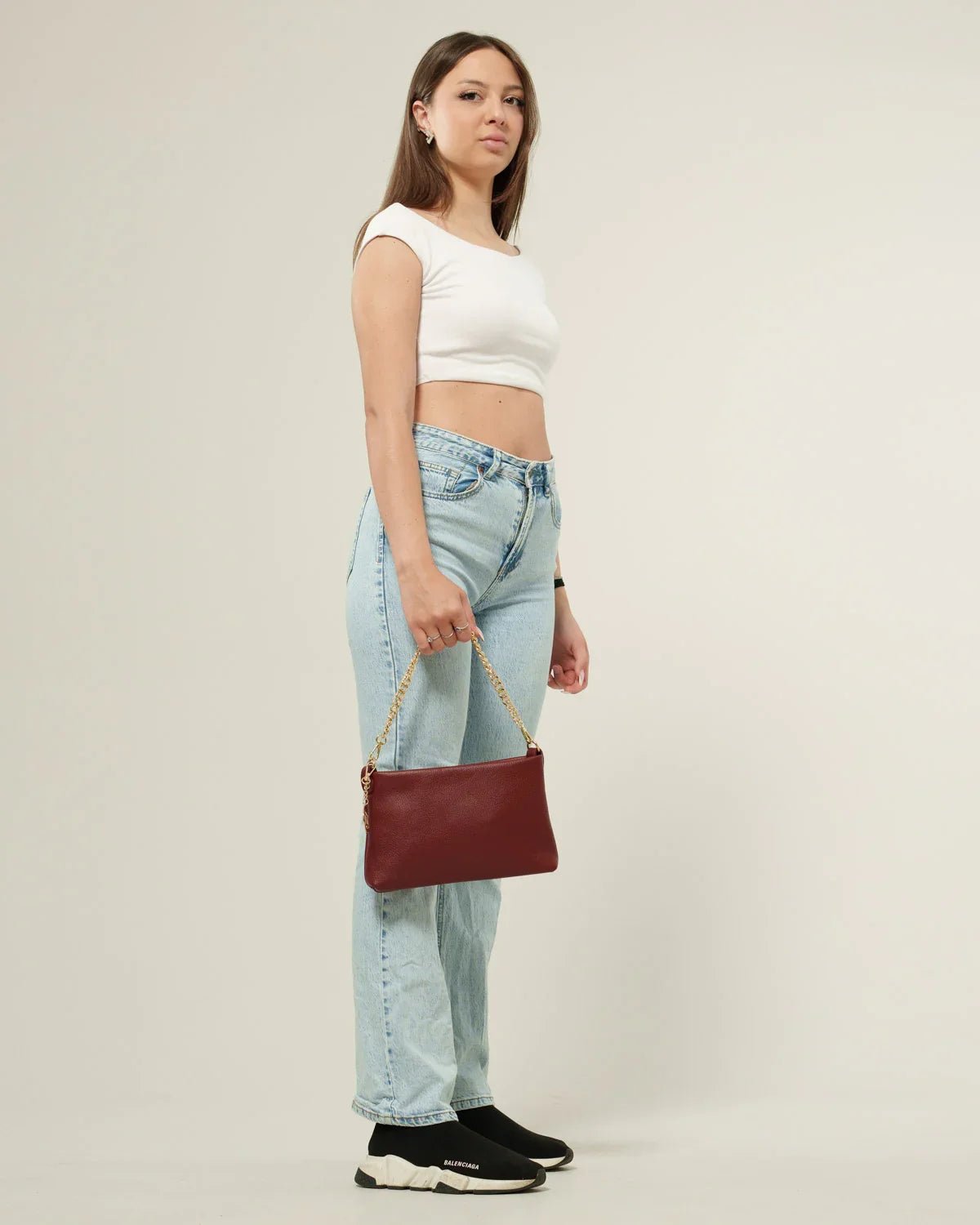 Borsa Donna Alessandra Vera Pelle Bordeaux Pochette - Alidiluna