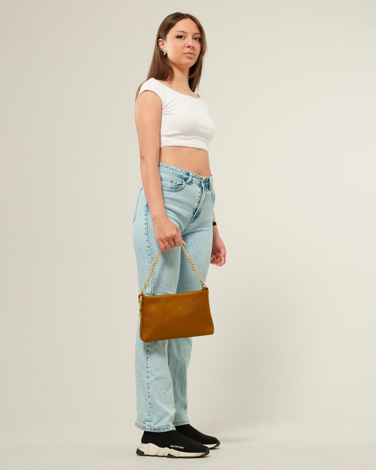 Borsa Donna Alessandra Vera Pelle Cognac Pochette - Alidiluna