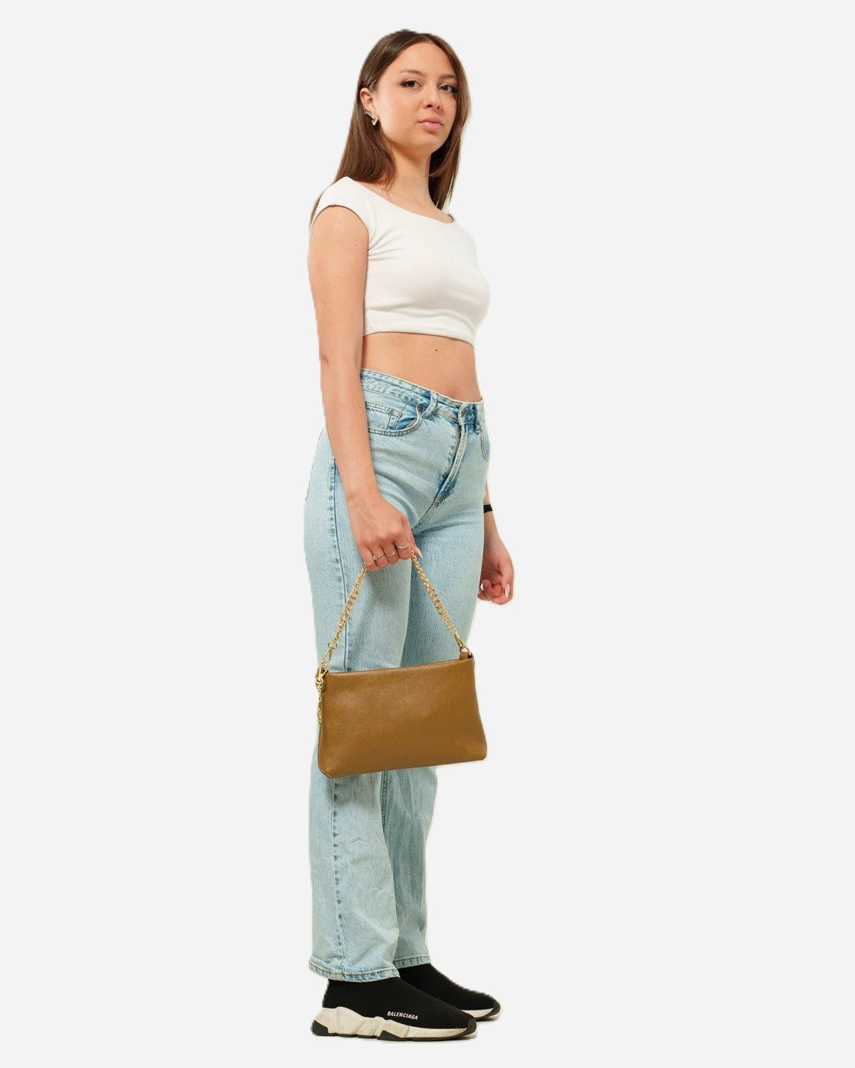 Pochette Alessandra con Tracolla – Vera Pelle Marrone Chiaro | Made in Italy