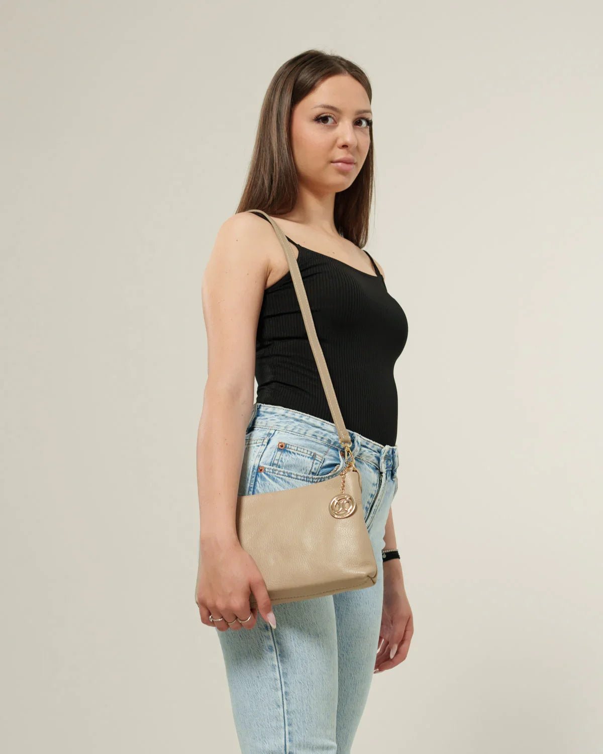 Borsa Donna Alessandra Vera Pelle Taupe Pochette - Alidiluna