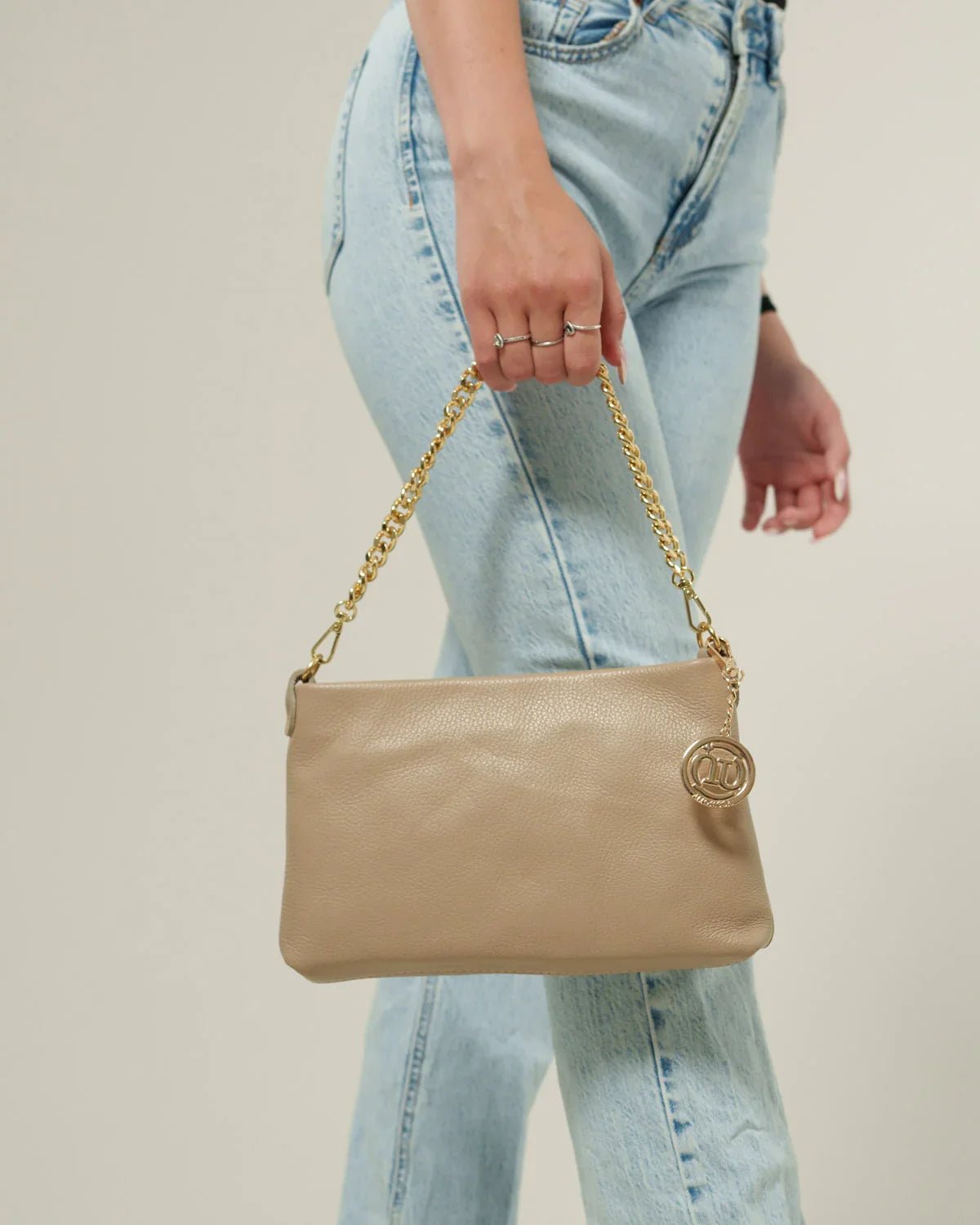 Borsa Donna Alessandra Vera Pelle Taupe Pochette - Alidiluna