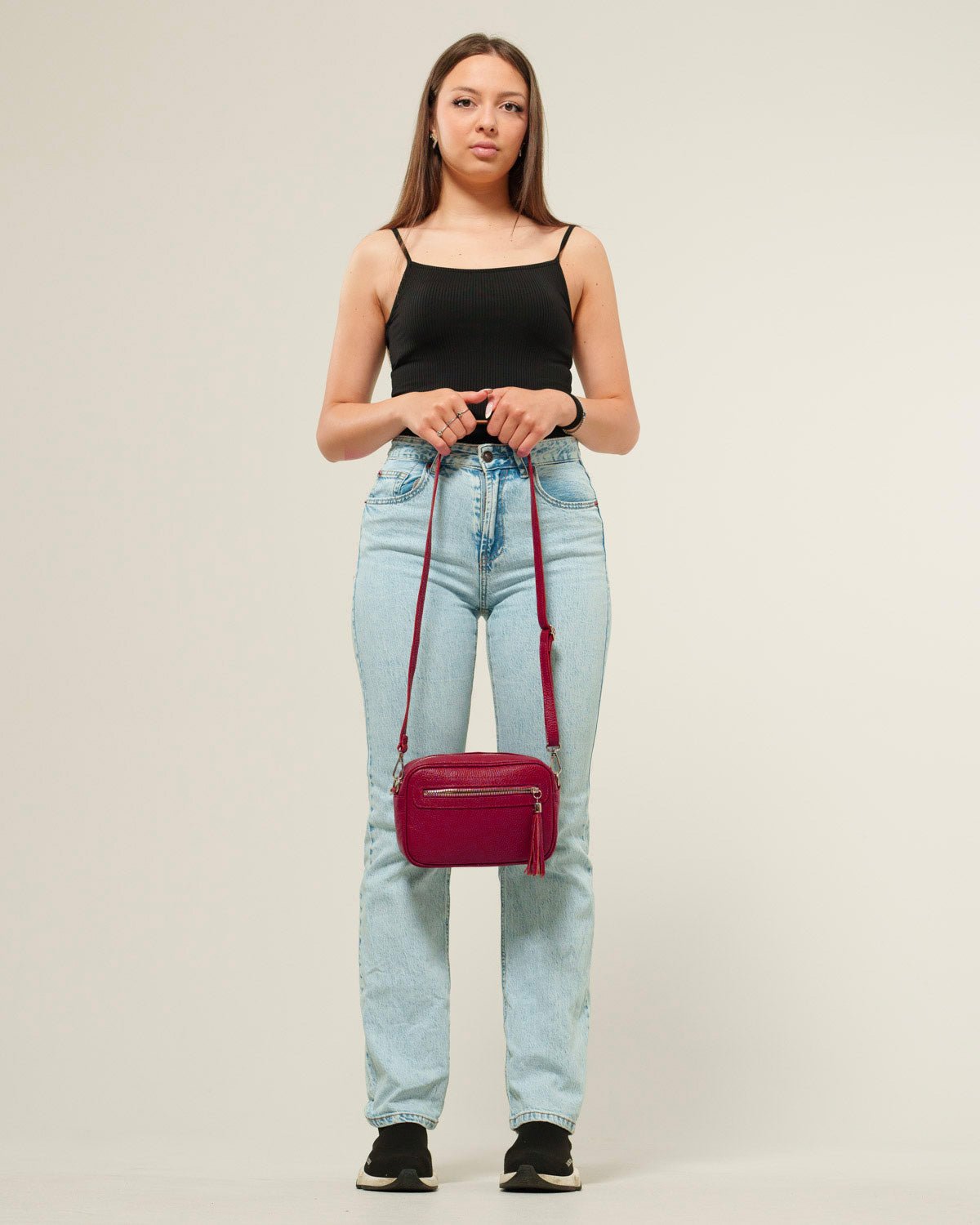 Borsa donna Alessia Vera Pelle Bordeaux Compatta - Alidiluna