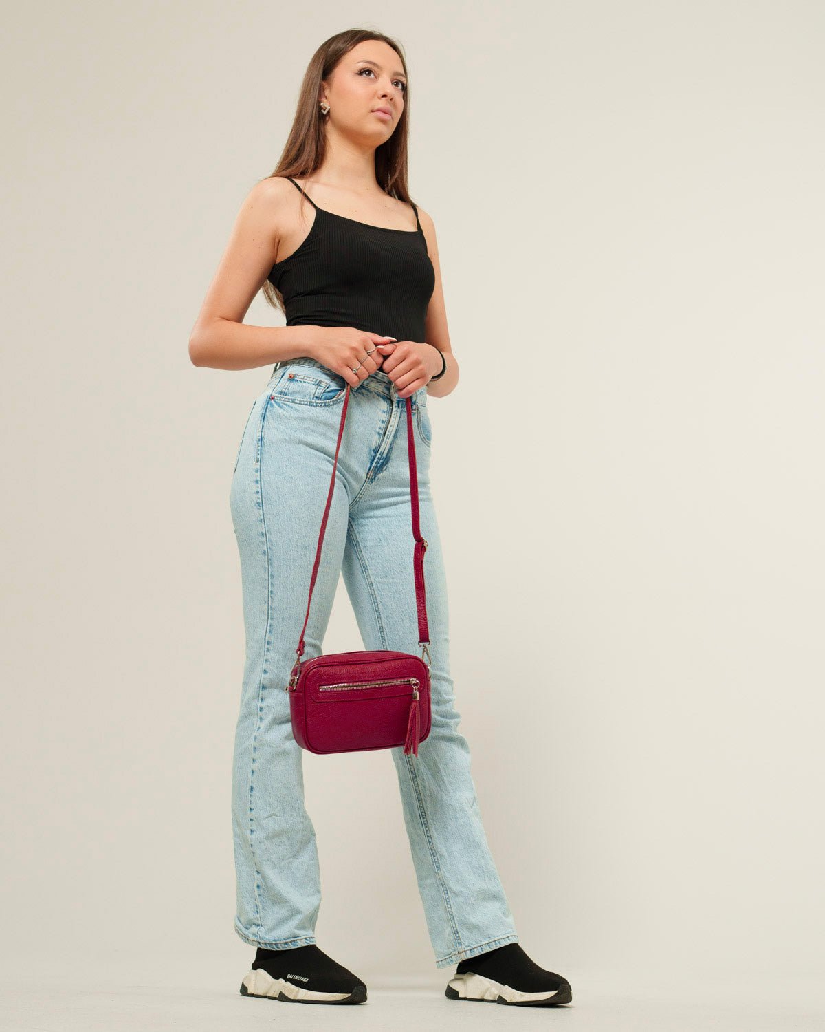 Borsa donna Alessia Vera Pelle Bordeaux Compatta - Alidiluna