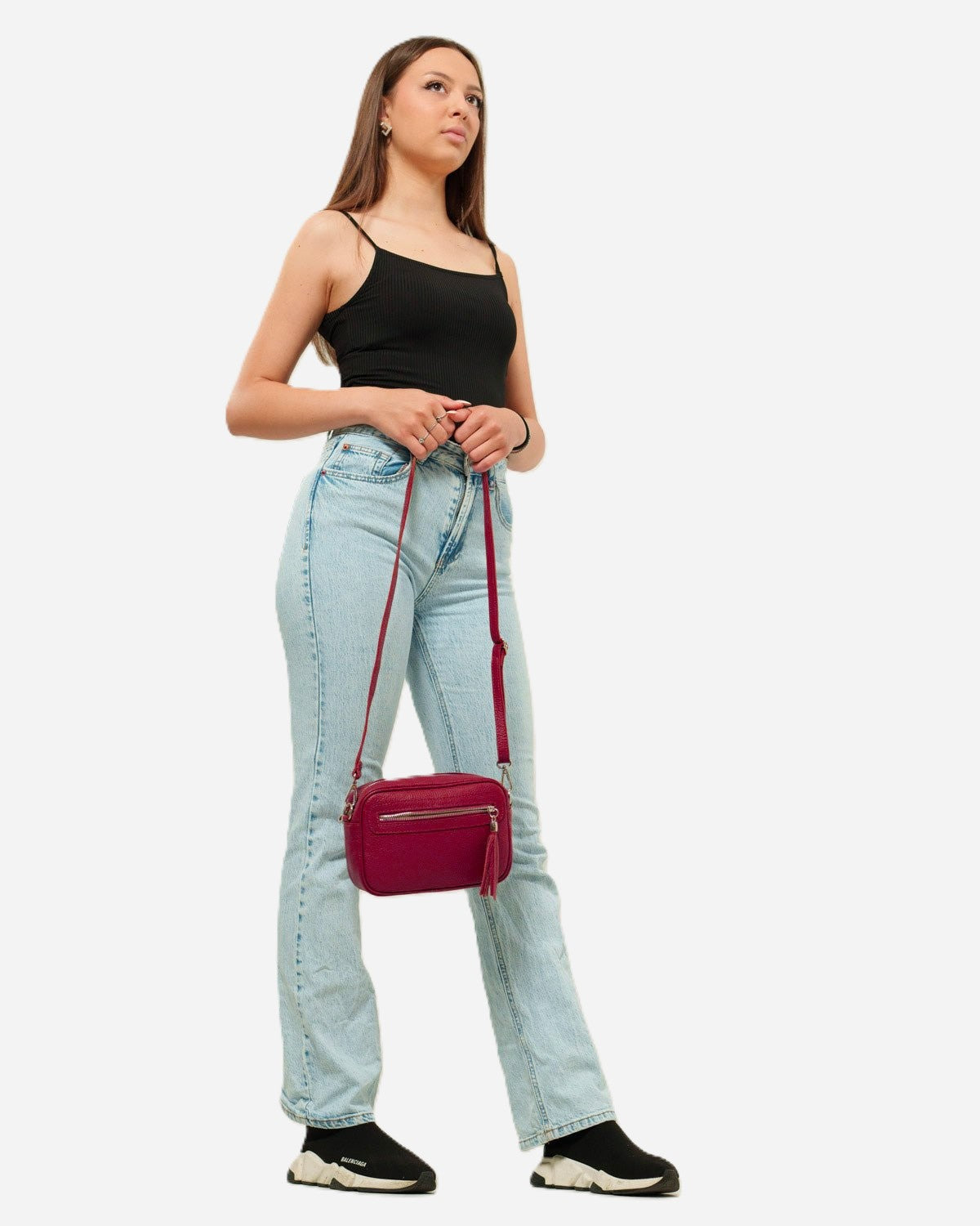 Borsa a Spalla Donna Alessia in Vera Pelle Bordeaux | Made in Italy