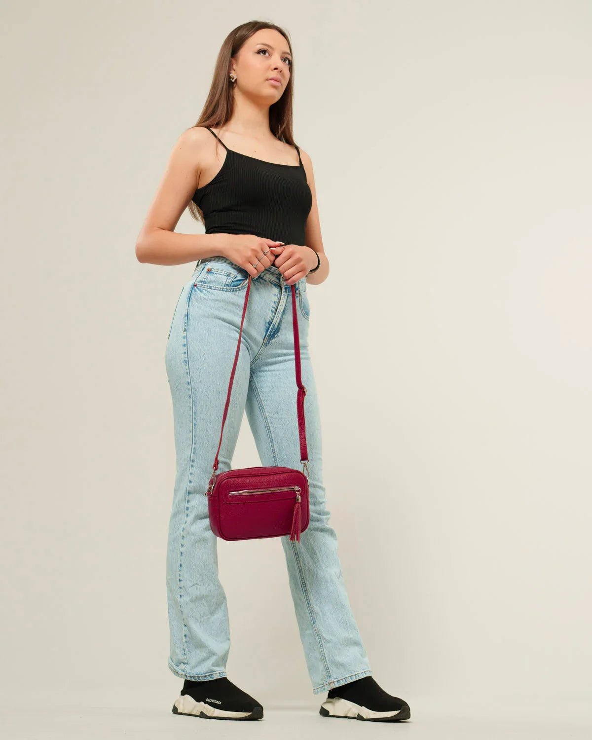 Borsa donna Alessia Vera Pelle Bordeaux Compatta - Alidiluna