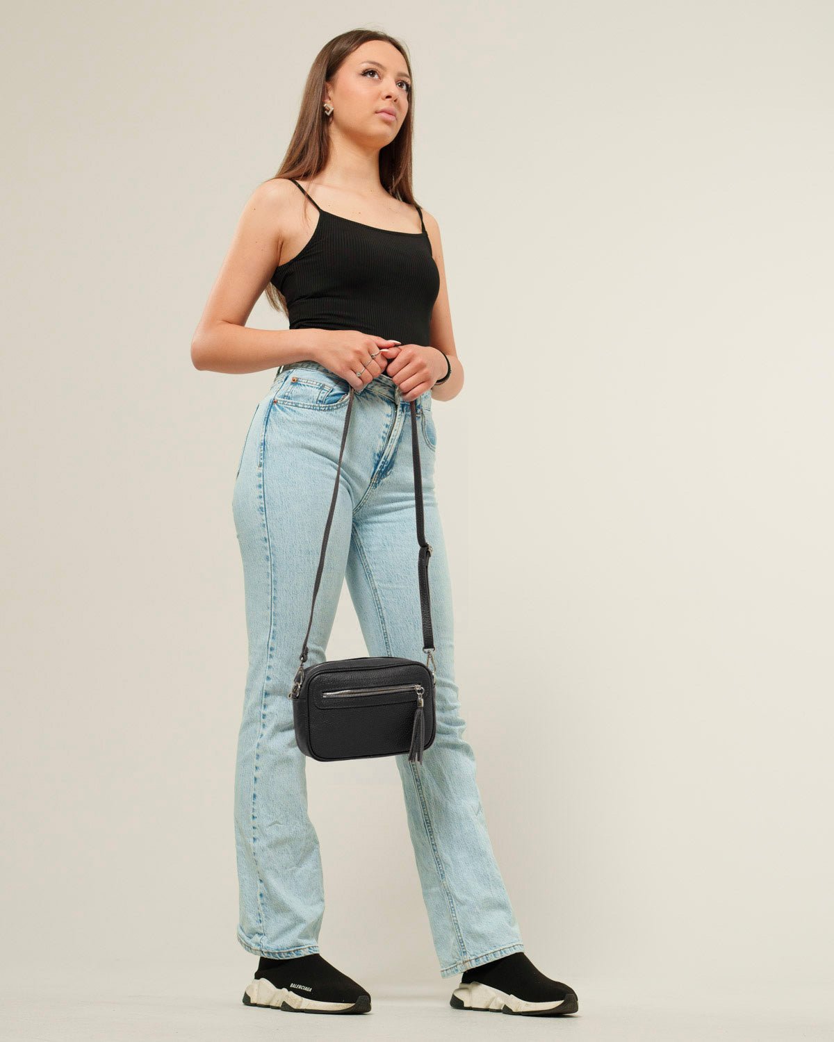 Borsa Donna Alessia Vera Pelle Nero Compatta - Alidiluna