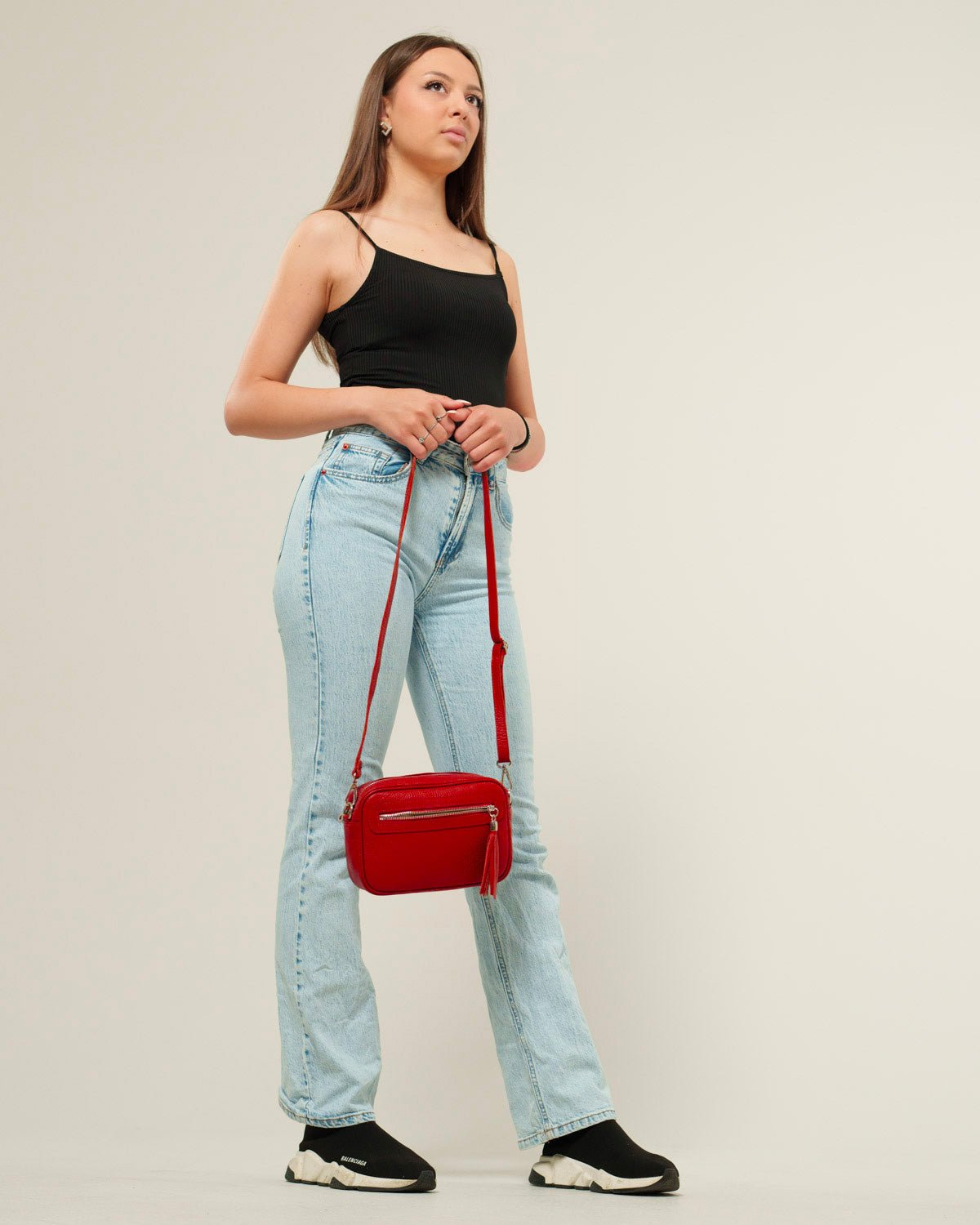 Borsa donna Alessia Vera Pelle Rosso Compatta - Alidiluna