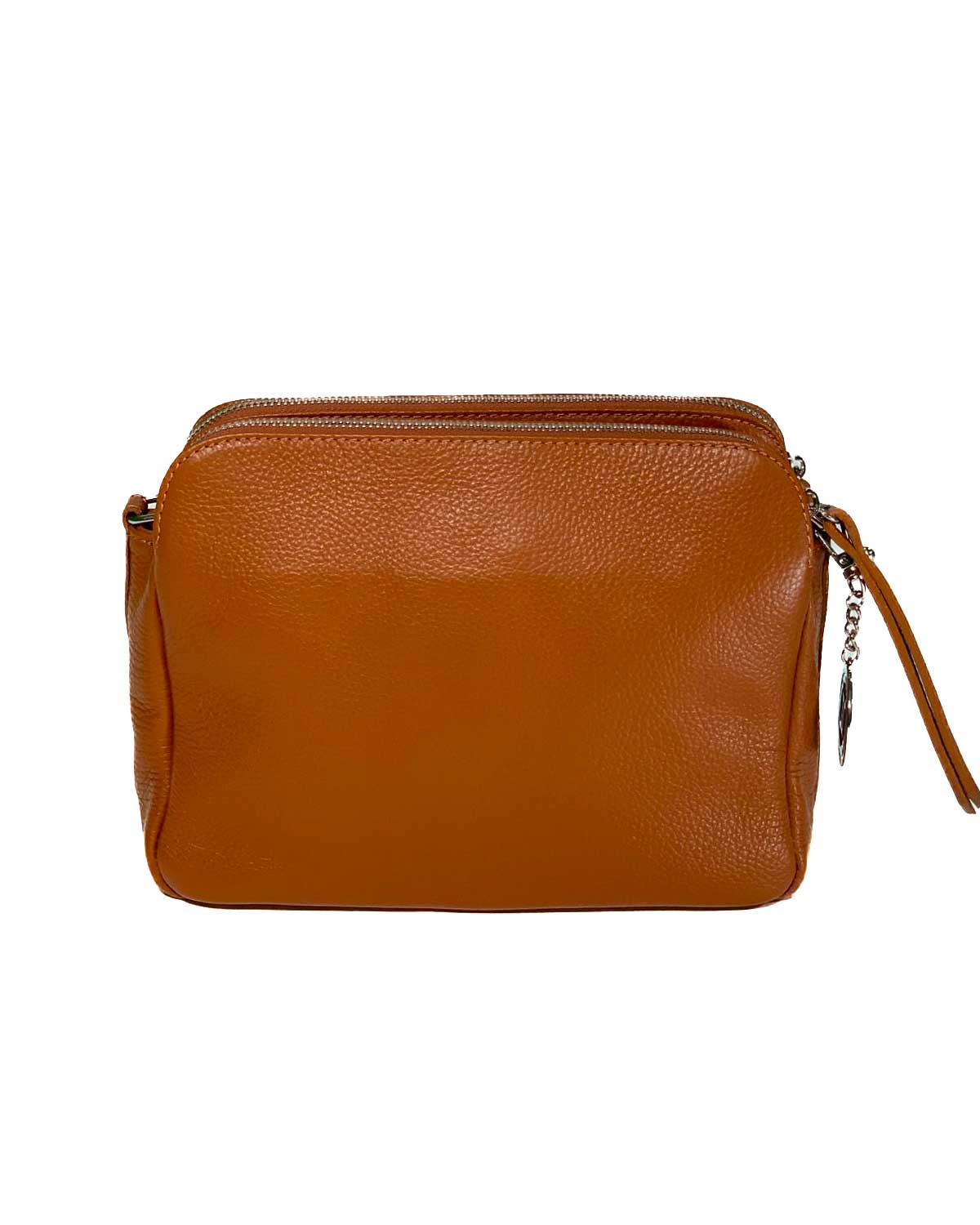 Borsa Donna Edvige Vera Pelle Cognac Doppia Zip Compatta Made in Italy - Alidiluna