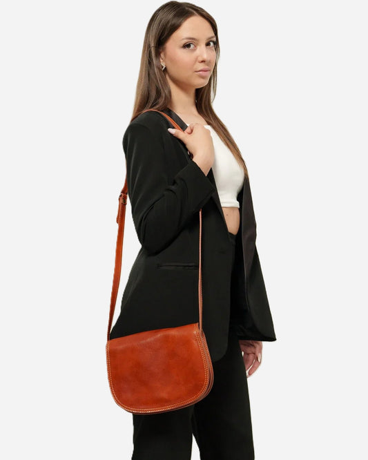Borsa Tracolla Elena Vera Pelle Vacchetta Cognac