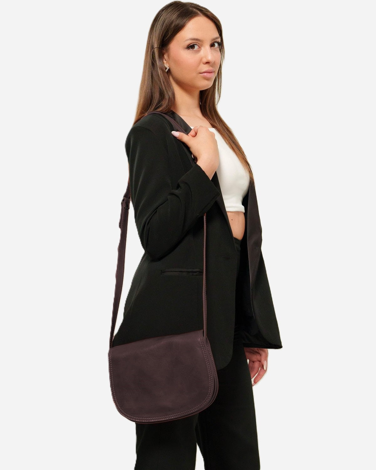 Elena Women's Bag Real Dark Brown Cowhide Leather Practical and Elegant