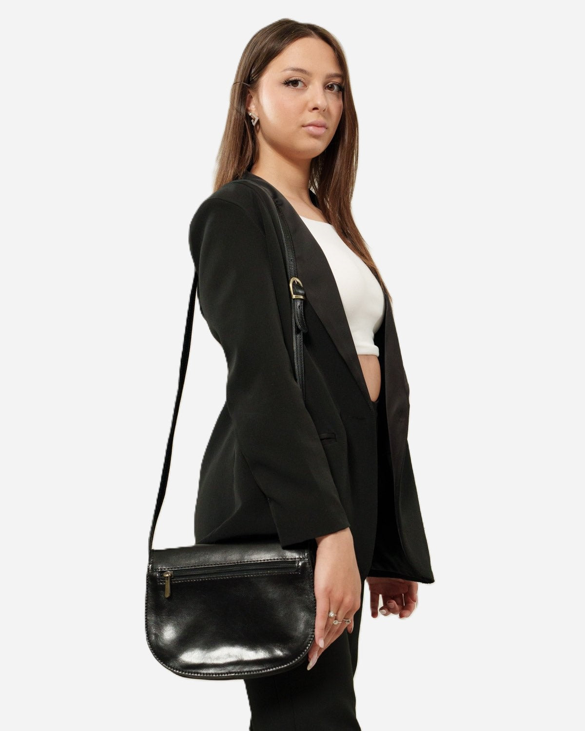 Elena Women's Bag in Real Black Cowhide Leather, Practical and Elegant