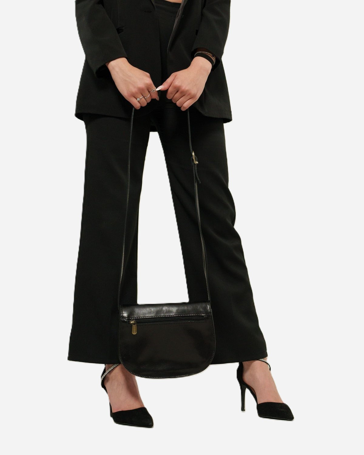 Elena Women's Bag in Real Black Cowhide Leather, Practical and Elegant