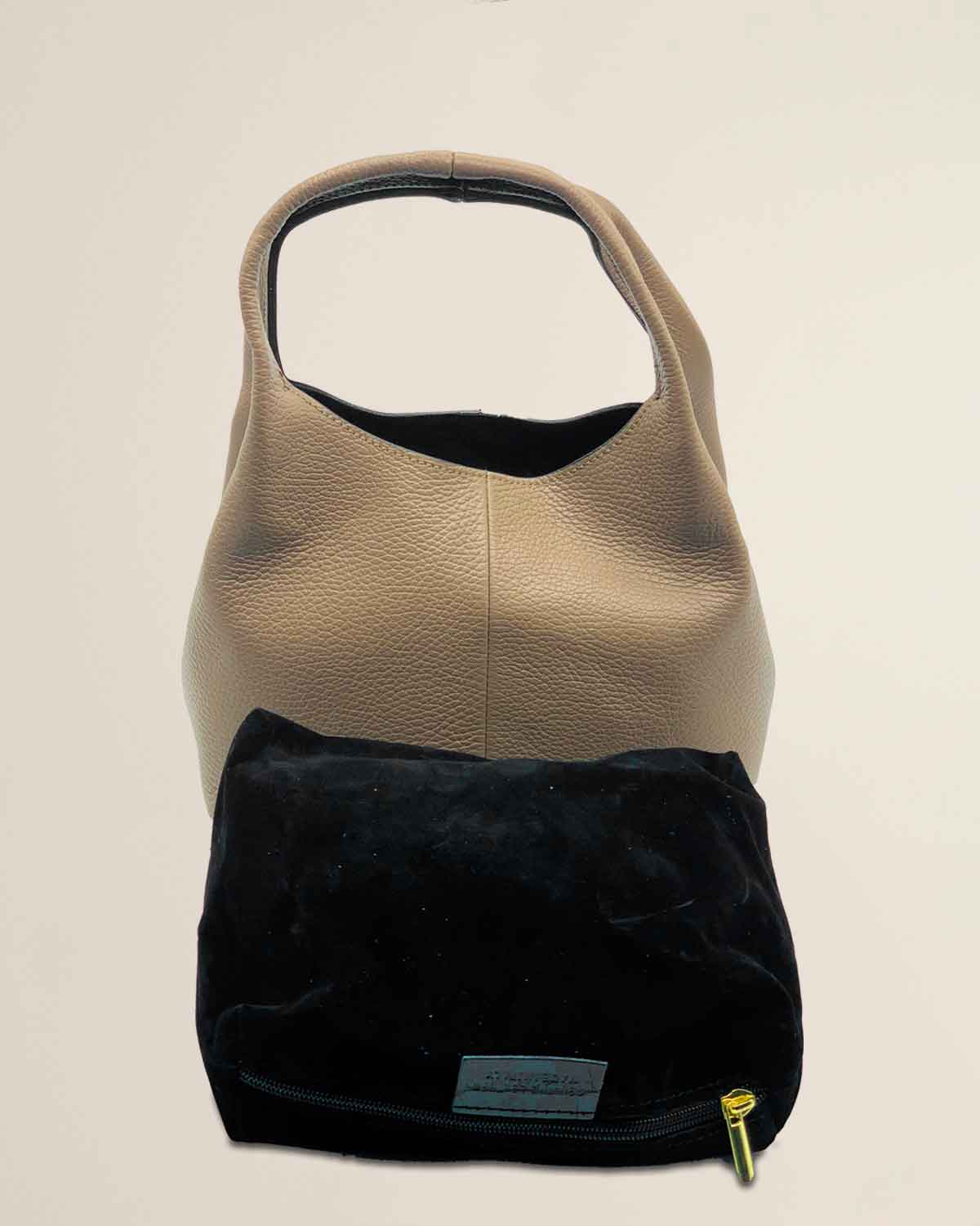 Borsa donna in pelle dollaro Dominique color Fango made in Italy - Alidiluna