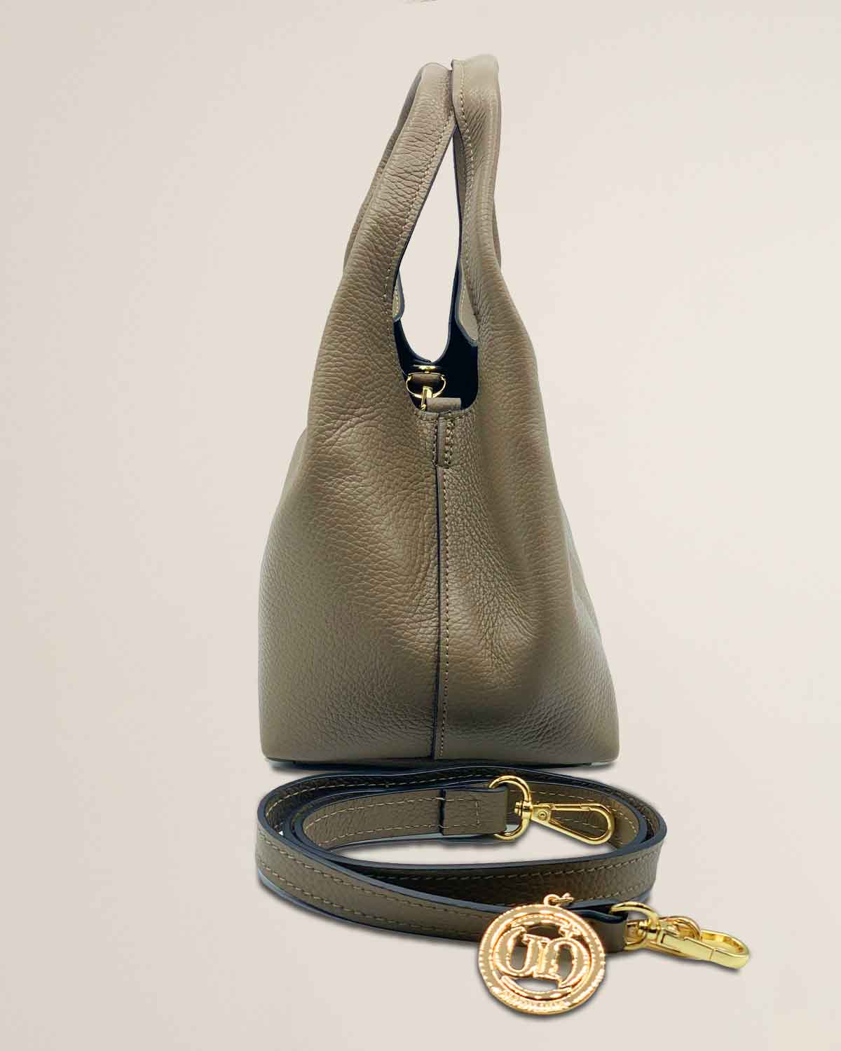 Borsa donna in pelle dollaro Dominique color Fango made in Italy - Alidiluna