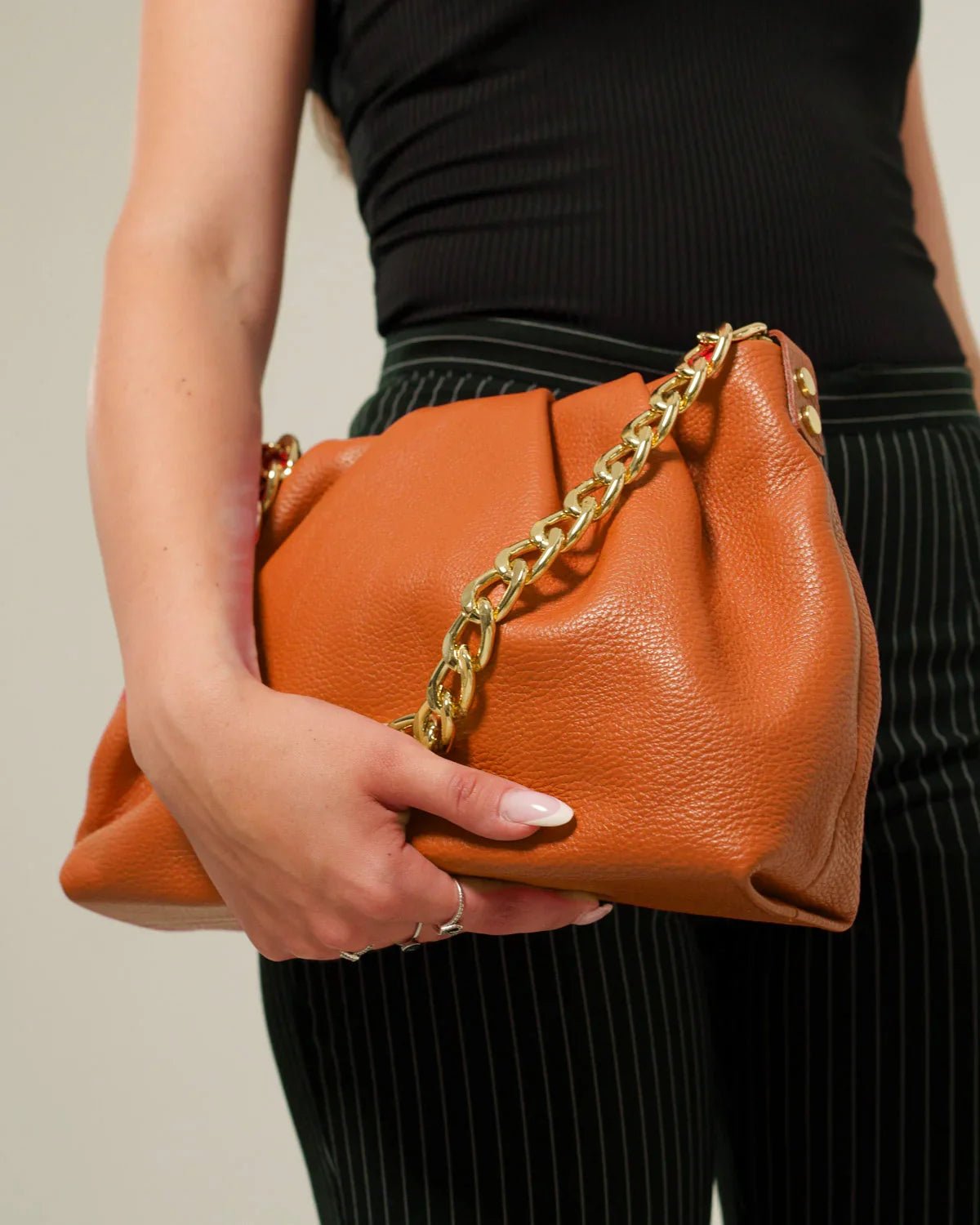 Borsa Donna Lauretana Vera Pelle Cognac chiaro Elegante e Morbida - Alidiluna