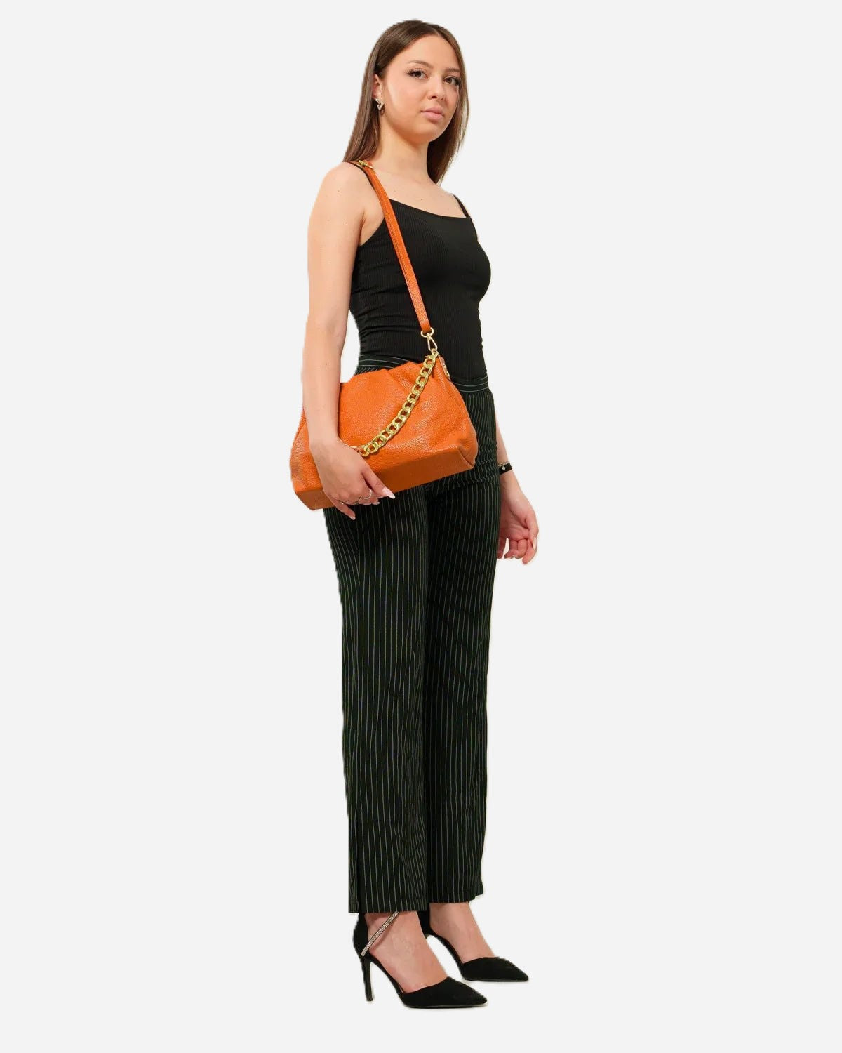 Borsa Donna Lauretana Vera Pelle Cognac | Catena Dorata | Made in Italy