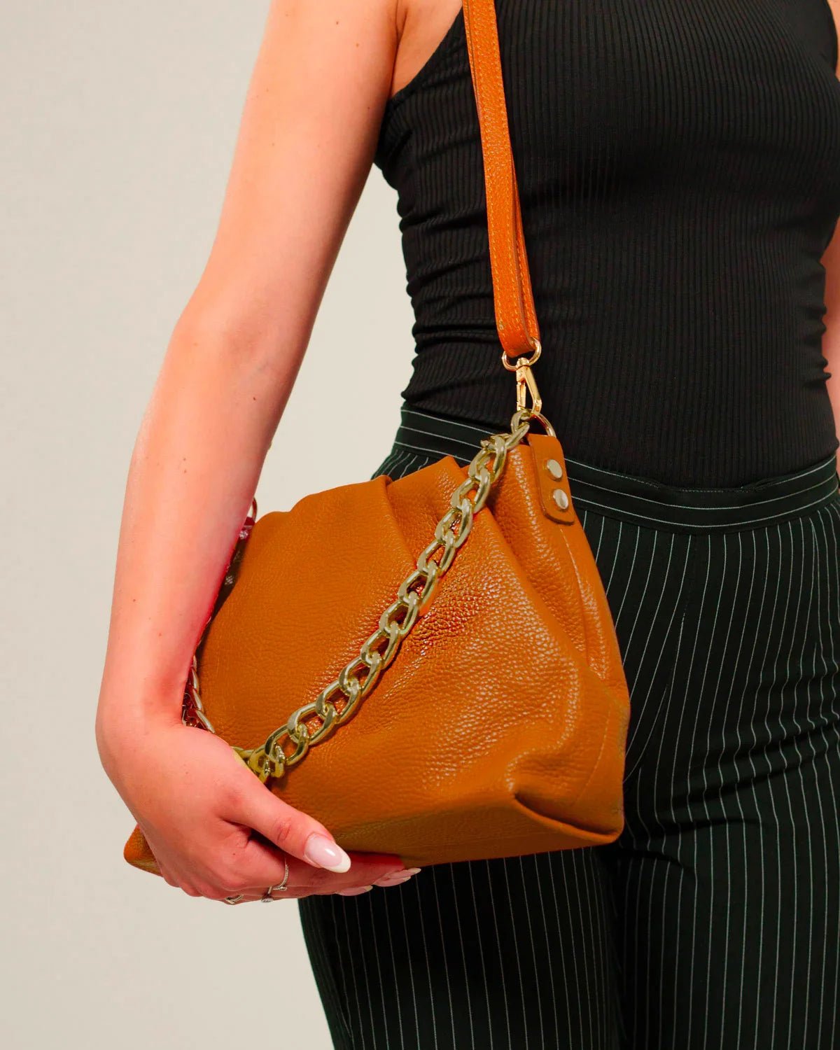 Borsa Donna Lauretana Vera Pelle Cognac chiaro Elegante e Morbida - Alidiluna