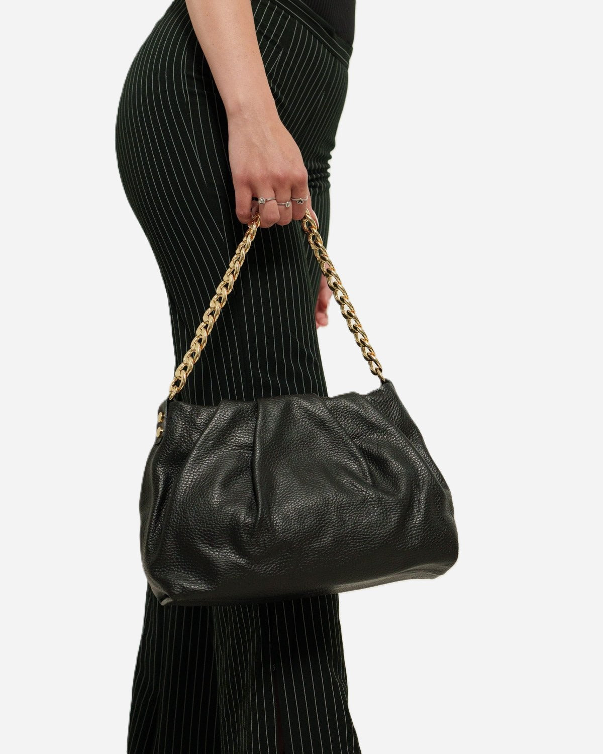 Borsa Donna Lauretana Vera Pelle Nero | Catena Dorata | Made in Italy