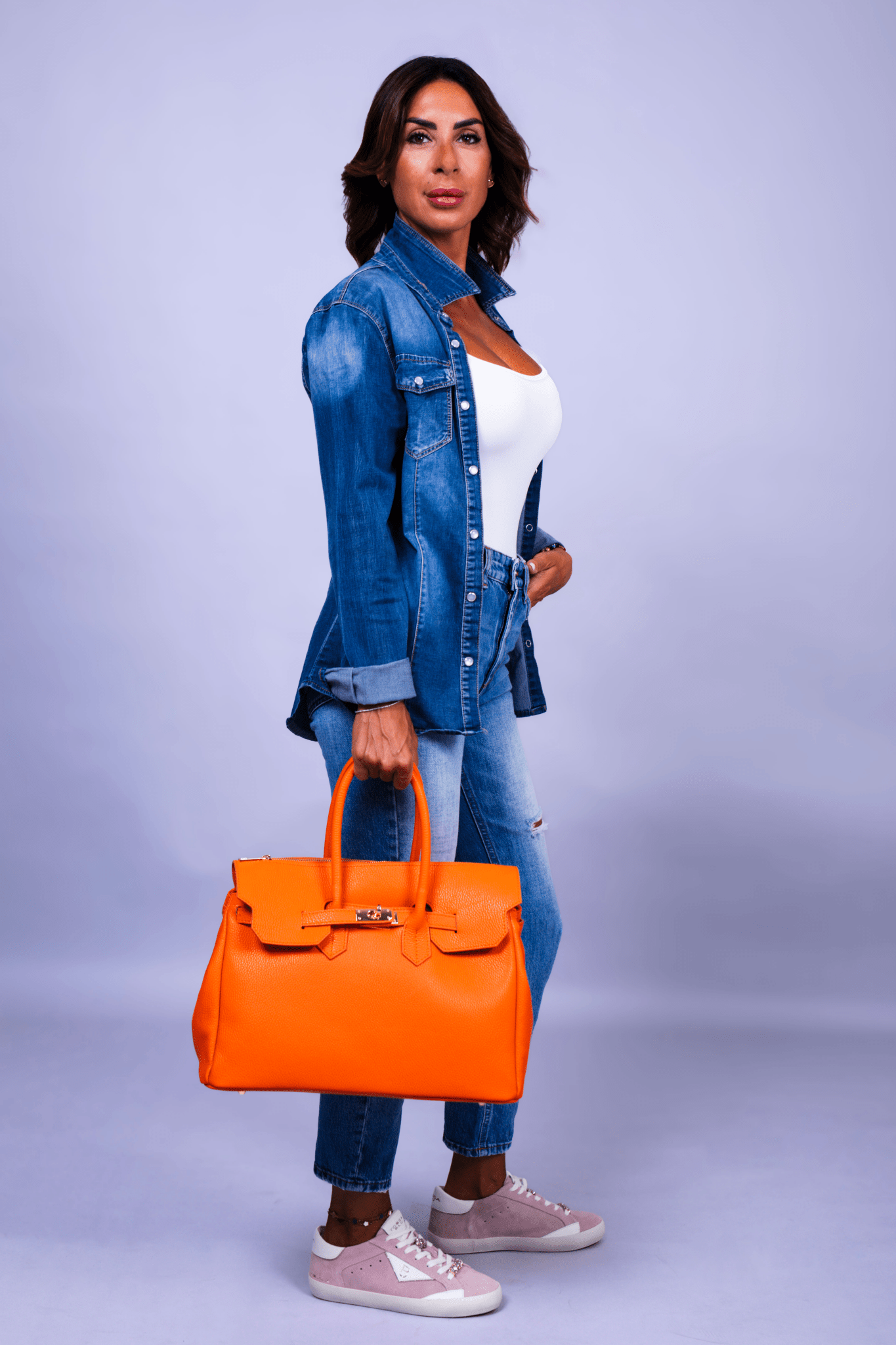 Borsa Donna LUNA in Vera Pelle Arancione Made in Italy – Eleganza Artigianale - Alidiluna