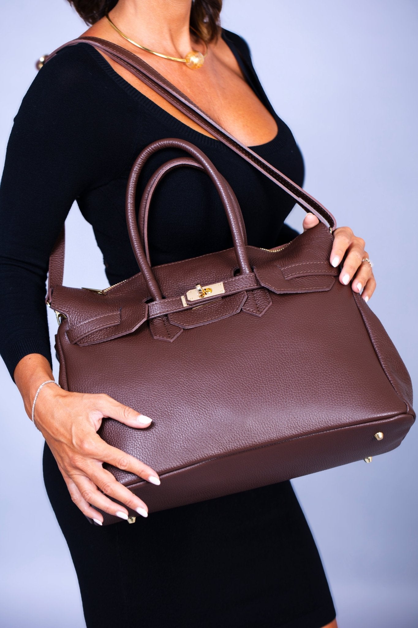 Borsa Donna LUNA in Vera Pelle Cioccolato Made in Italy – Eleganza Artigianale - Alidiluna