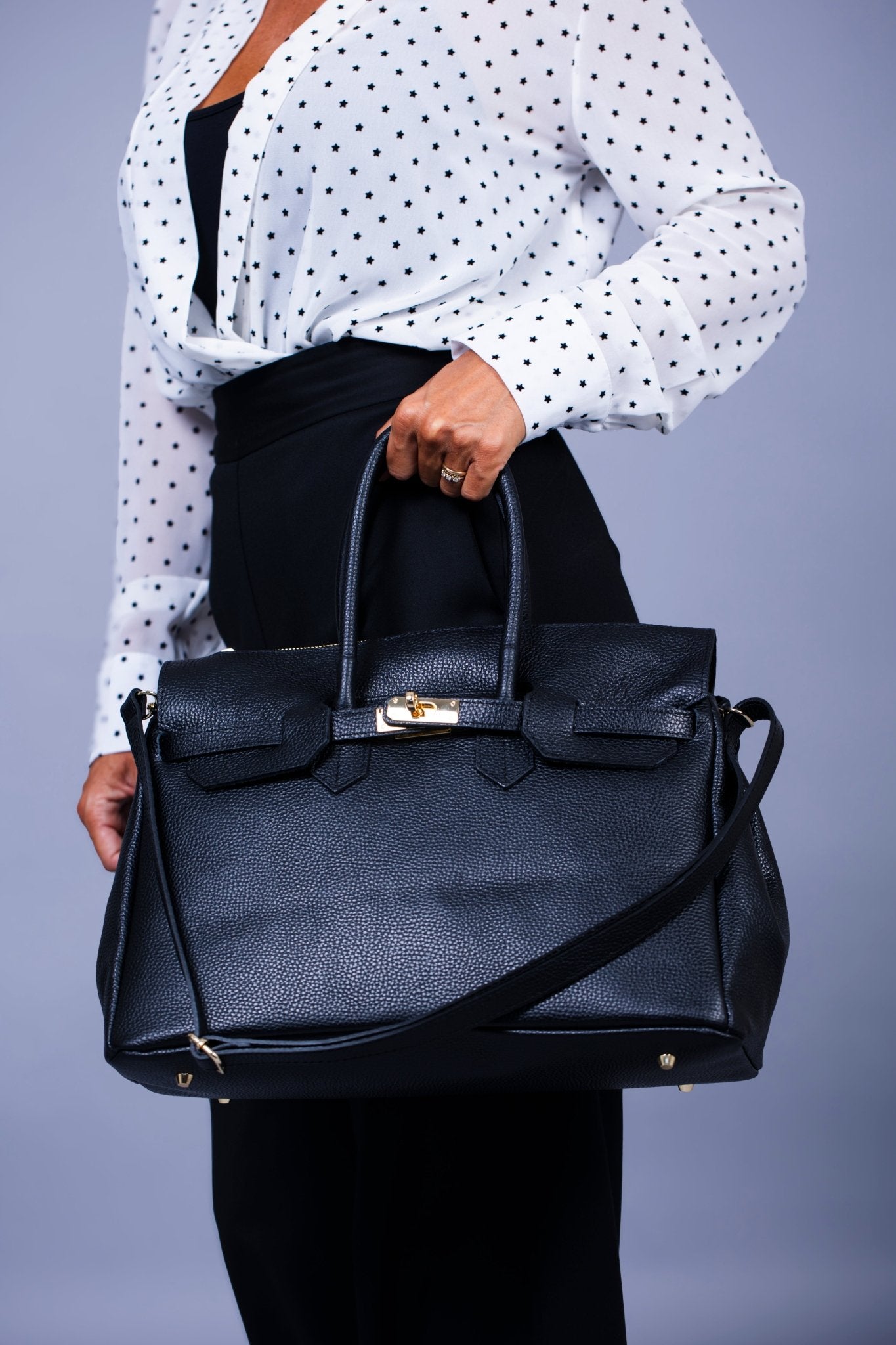 Borsa Donna LUNA in Vera Pelle Nero Made in Italy – Eleganza Artigianale - Alidiluna
