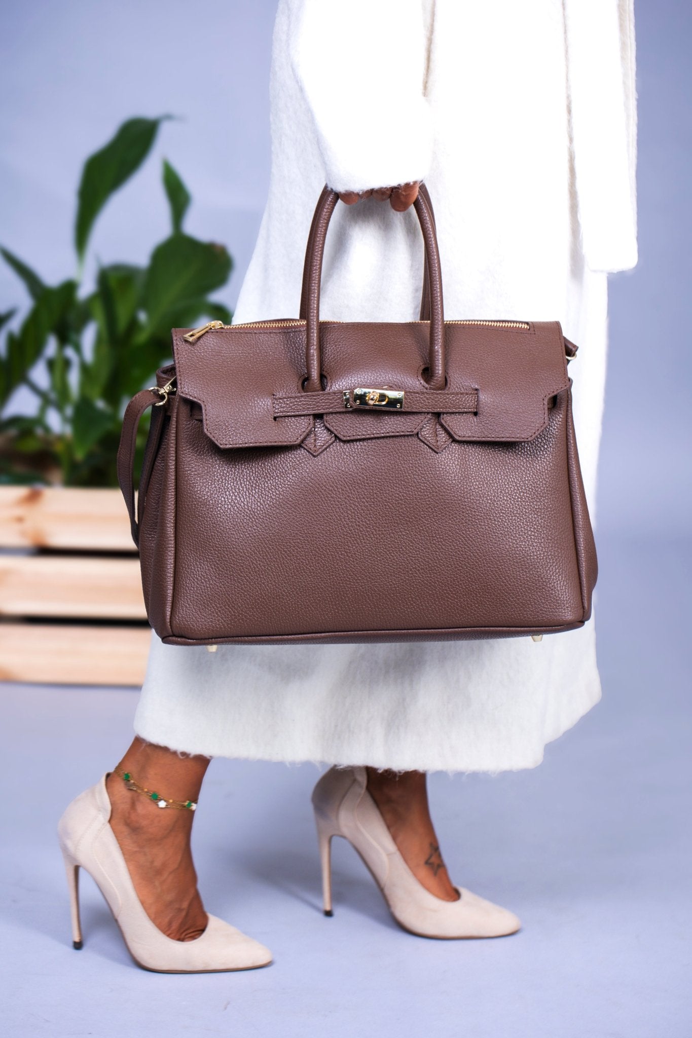 Borsa Donna LUNA in Vera Pelle Taupe Made in Italy – Eleganza Artigianale - Alidiluna