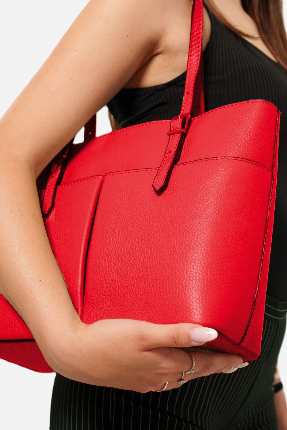 MONICA — Borsa a mano e spalla in pelle palmellato rossa | Made in Italy