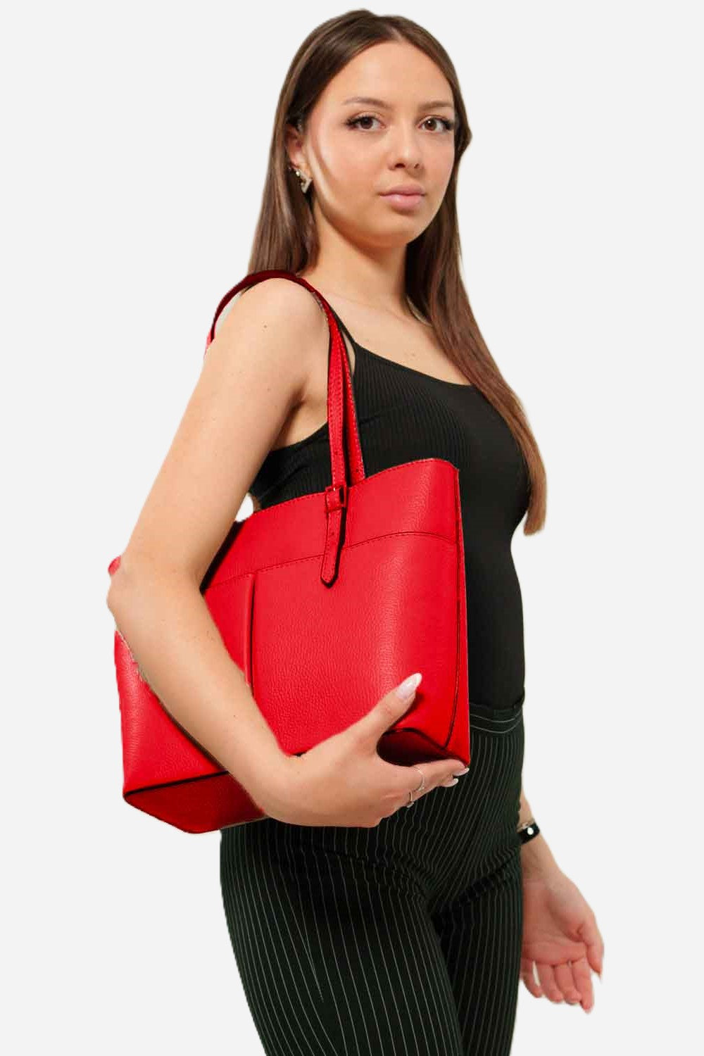 MONICA — Borsa a mano e spalla in pelle palmellato rossa | Made in Italy