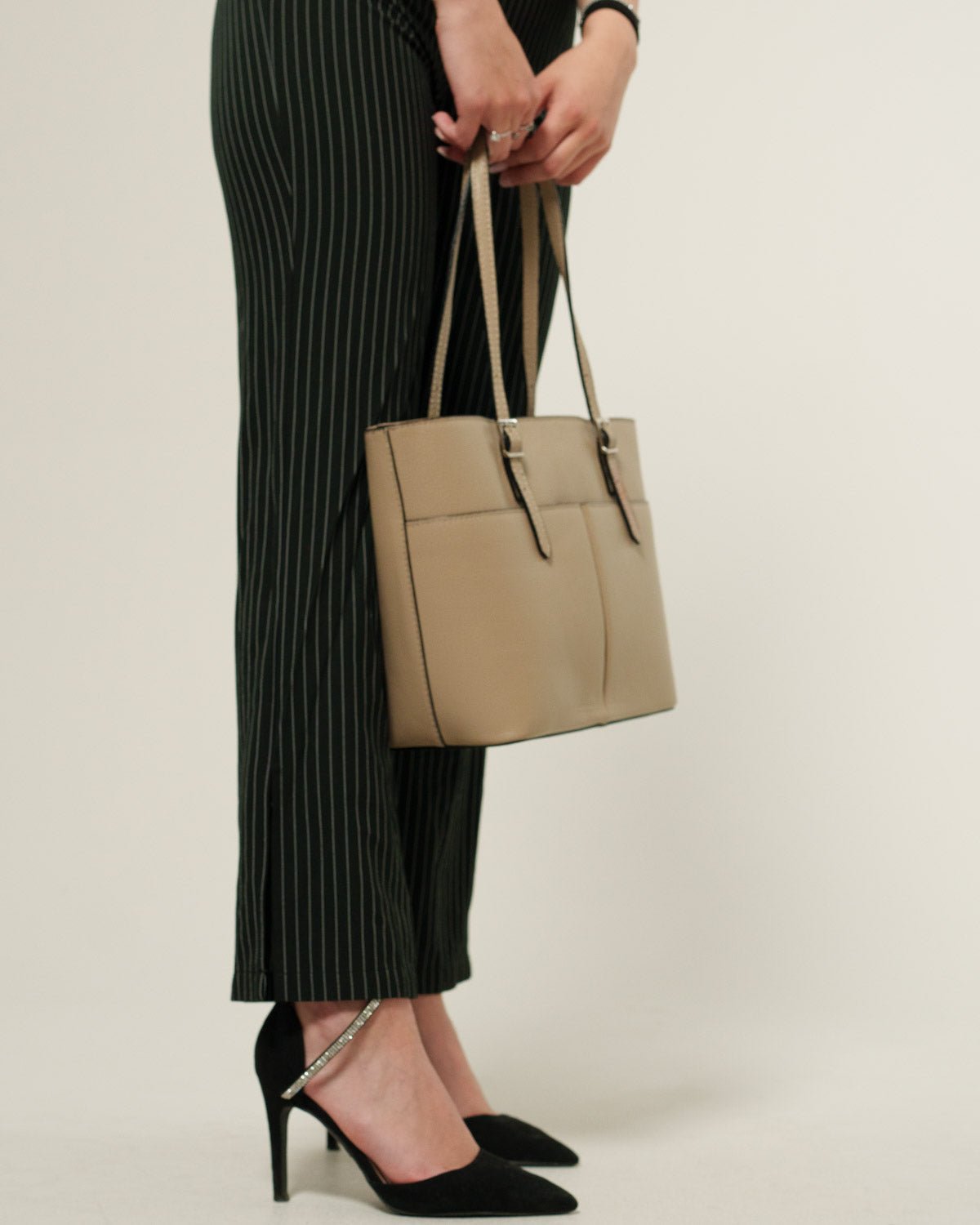 Borsa Donna Monica Vera Pelle Taupe Elegante - Alidiluna