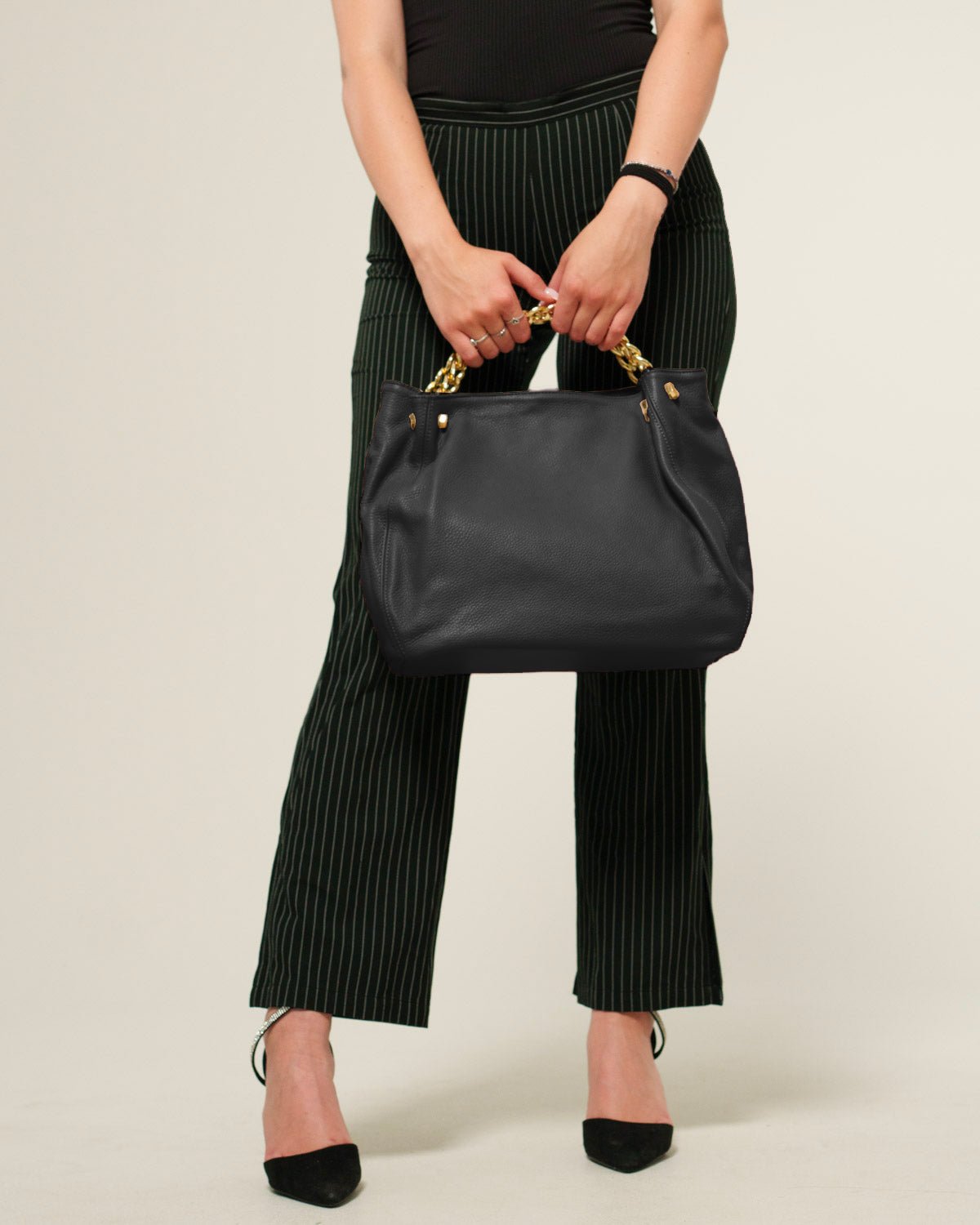Borsa Donna Valentina in vera pelle Nero con zip - Alidiluna