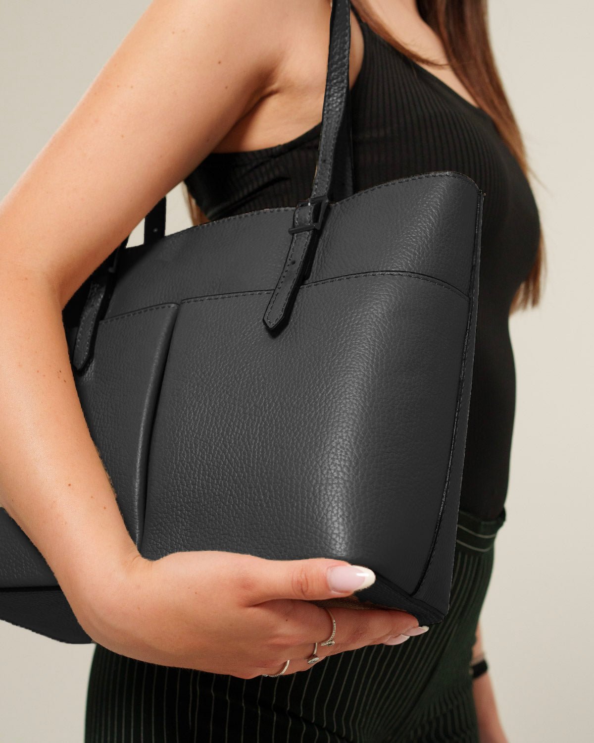 Borsa Mano Spalla Donna Monica Vera Pelle Nero Elegante - Alidiluna