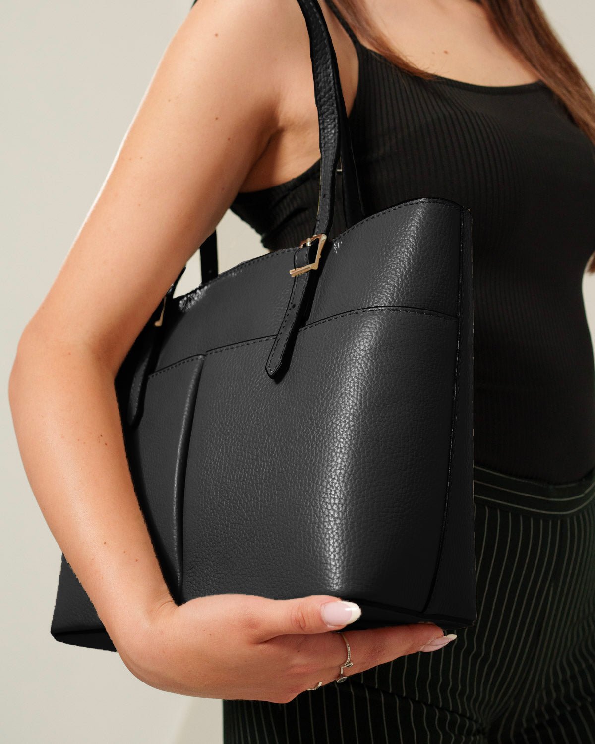 Borsa Mano Spalla Donna Monica Vera Pelle Nero Elegante - Alidiluna