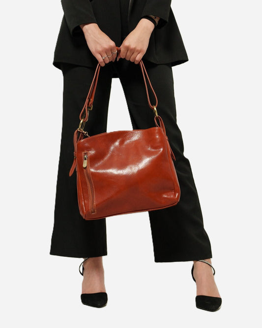 Borsa Spalla Donna Paola Vera Pelle Cognac