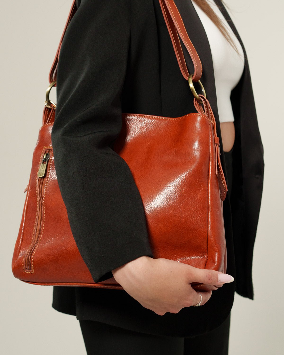 Borsa Spalla Donna Paola Vera Pelle Cognac Elegante - Alidiluna