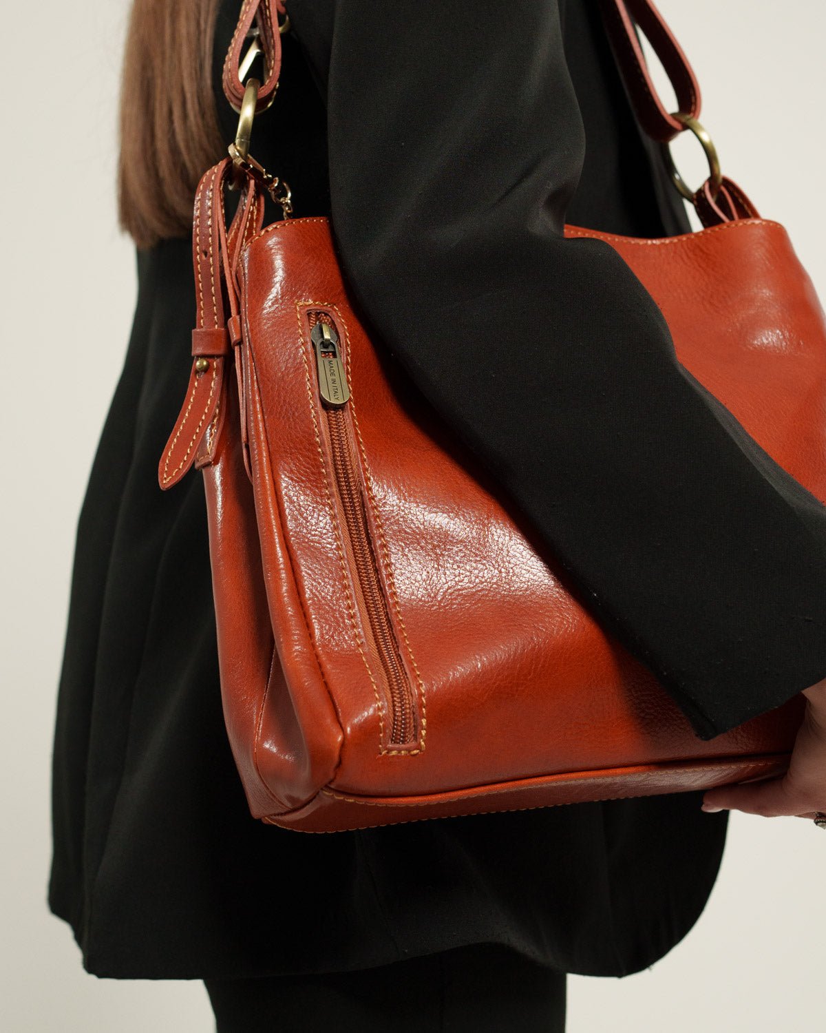 Borsa Spalla Donna Paola Vera Pelle Cognac Elegante - Alidiluna