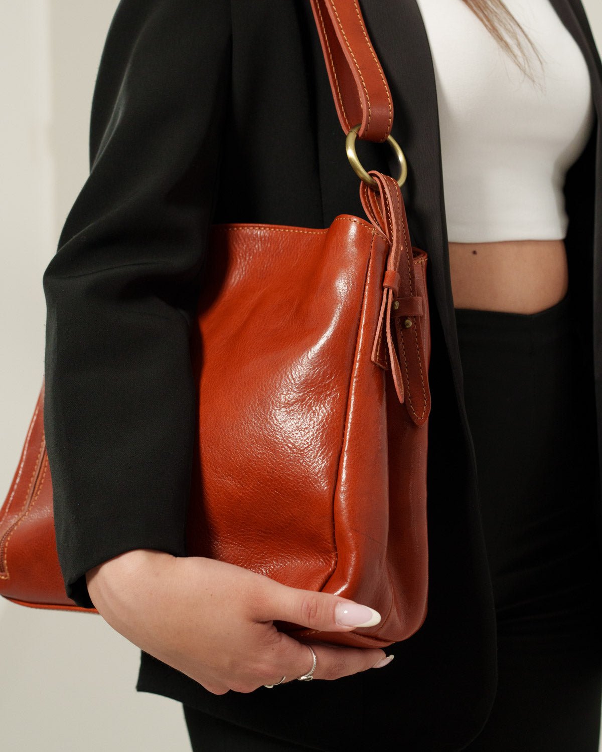 Borsa Spalla Donna Paola Vera Pelle Cognac Elegante - Alidiluna