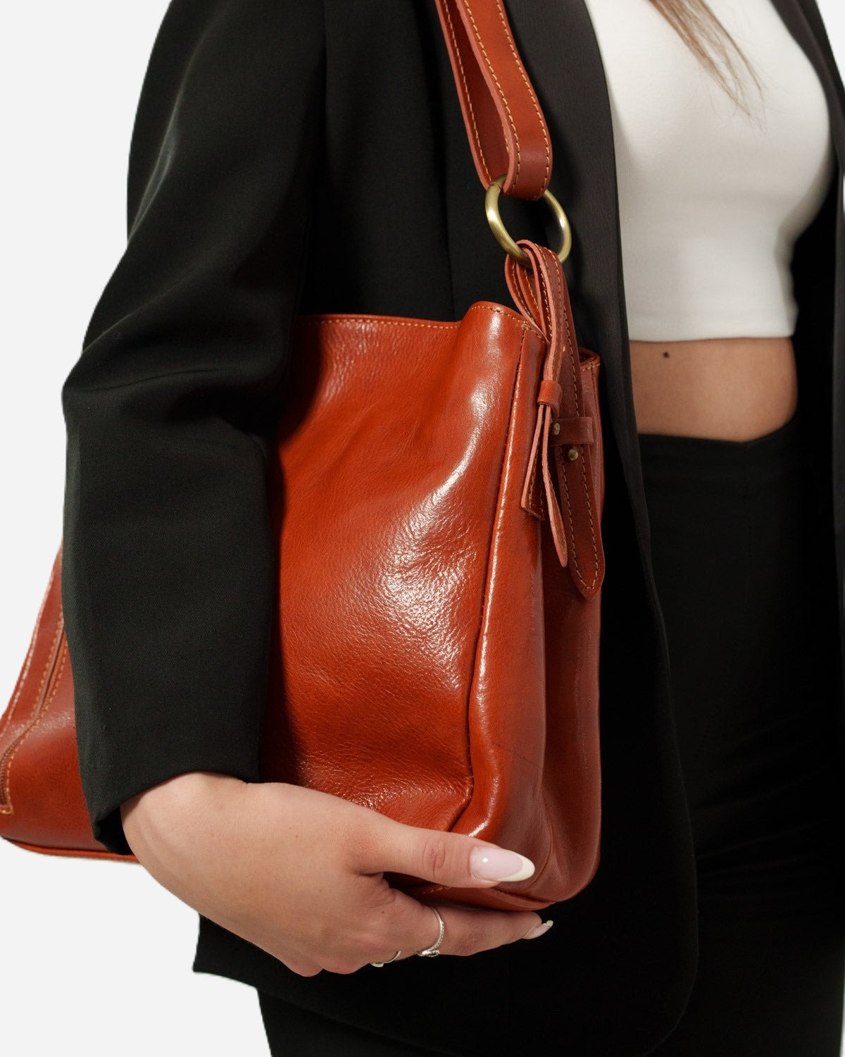 Paola Women's Shoulder Bag in Elegant Cognac Genuine Leather