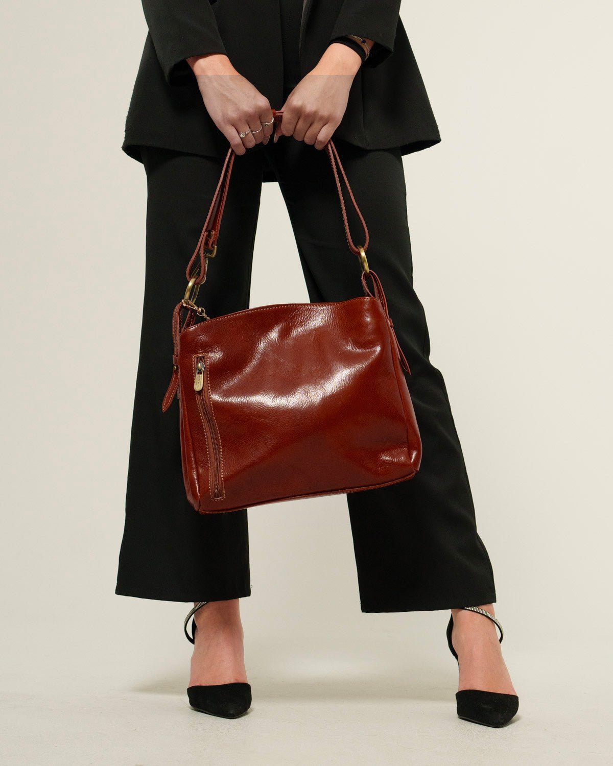 Borsa Spalla Donna Paola Vera Pelle Testa di Moro Elegante - Alidiluna