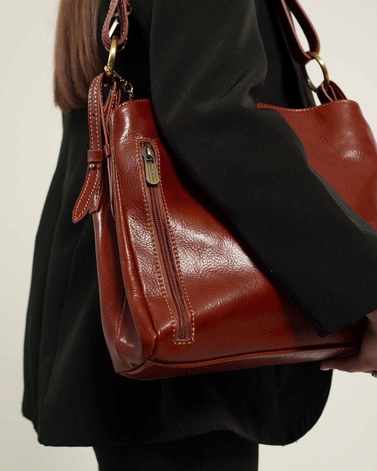 Borsa Spalla Donna Paola Vera Pelle Testa di Moro Elegante - Alidiluna