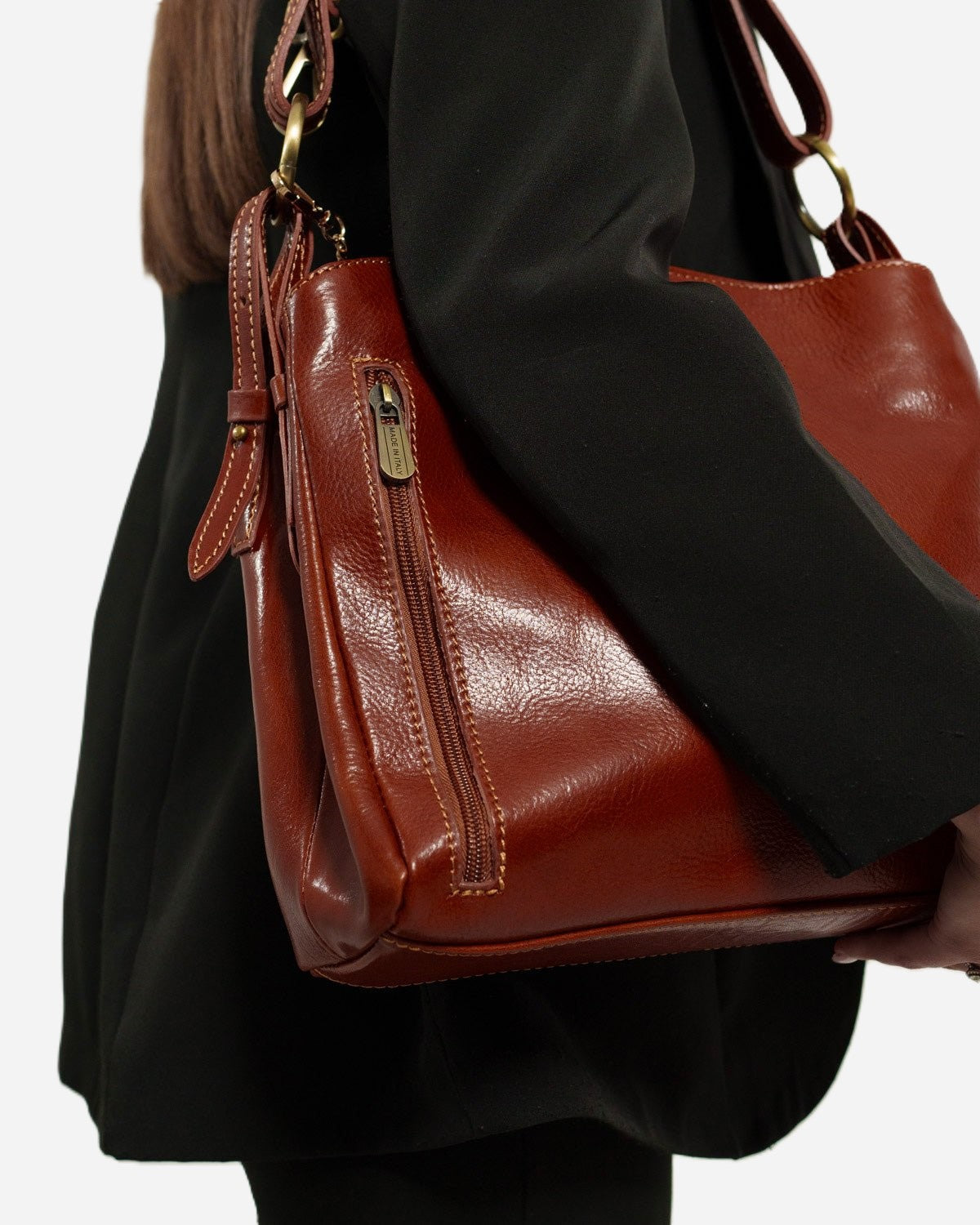 Paola Women's Shoulder Bag in Elegant Dark Brown Genuine Leather