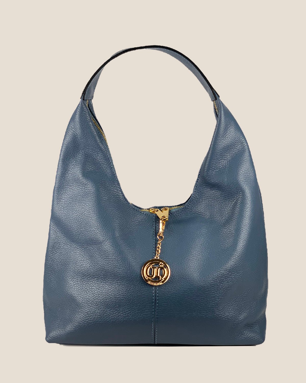 Borsa Spalla Hobo Donna Laura Vera Pelle Ceruleo Azzurro - Alidiluna