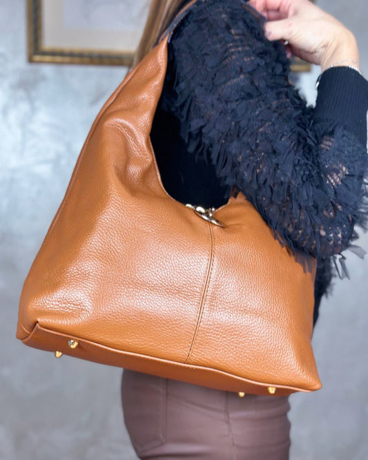Borsa Spalla Hobo Donna Laura Vera Pelle Marrone - Alidiluna