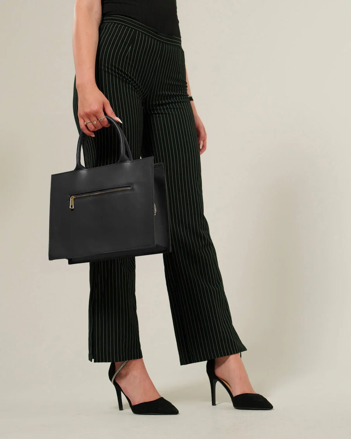 Borsa spalla o a mano donna Ada in vera pelle Nero con zip - Alidiluna