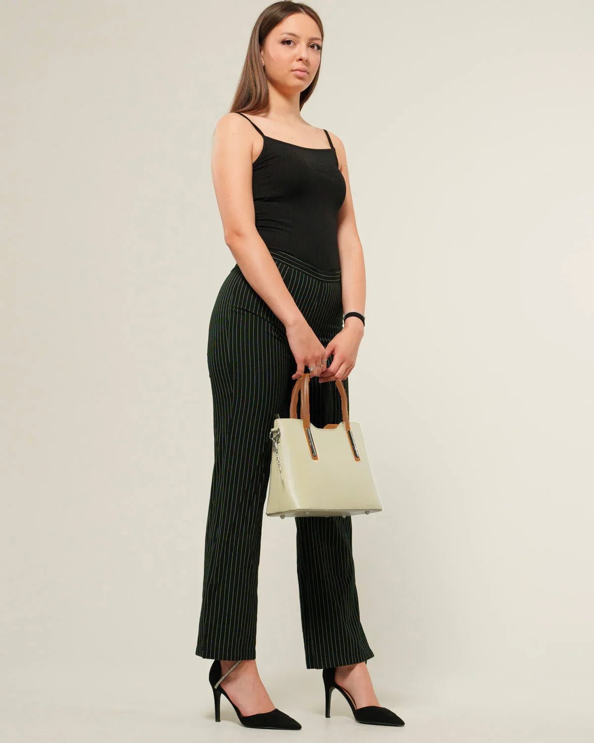 Borsa spalla o a mano donna Adele in vera pelle Beige manici Cognac con zip - Alidiluna