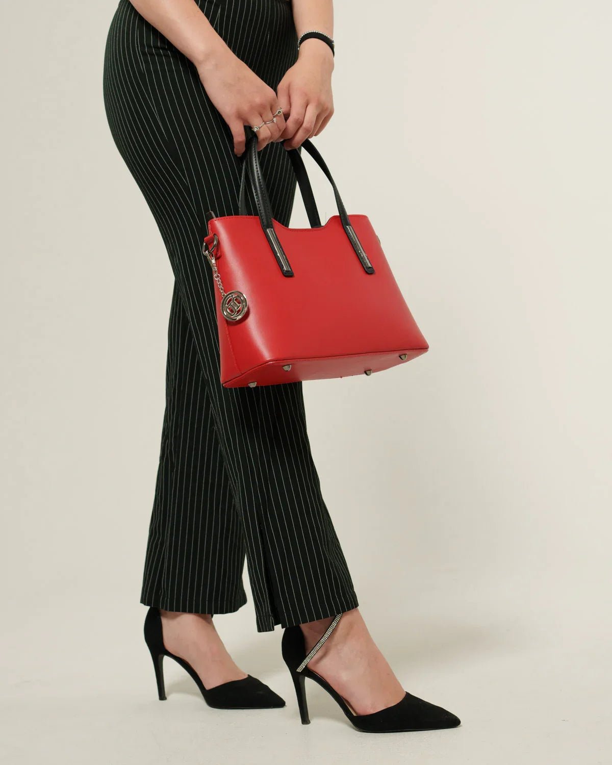 Borsa spalla o a mano donna Adele in vera pelle Rosso manici Nero con zip - Alidiluna