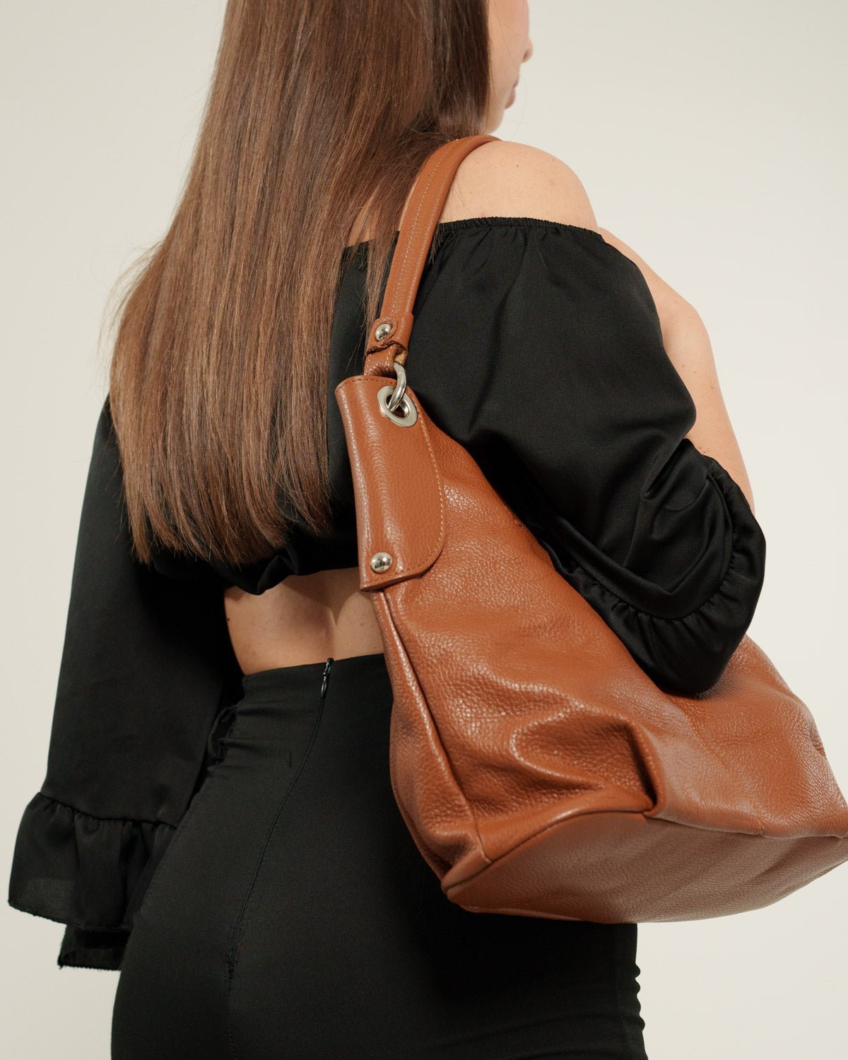 Borsa spalla o a mano Donna Giuliana in vera pelle Cognac con zip - Alidiluna