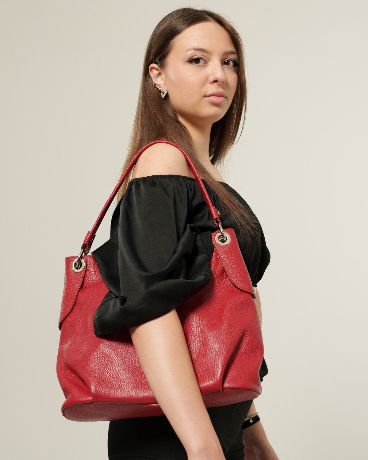 Borsa spalla o a mano Donna Giuliana in vera pelle Rosso con zip - Alidiluna