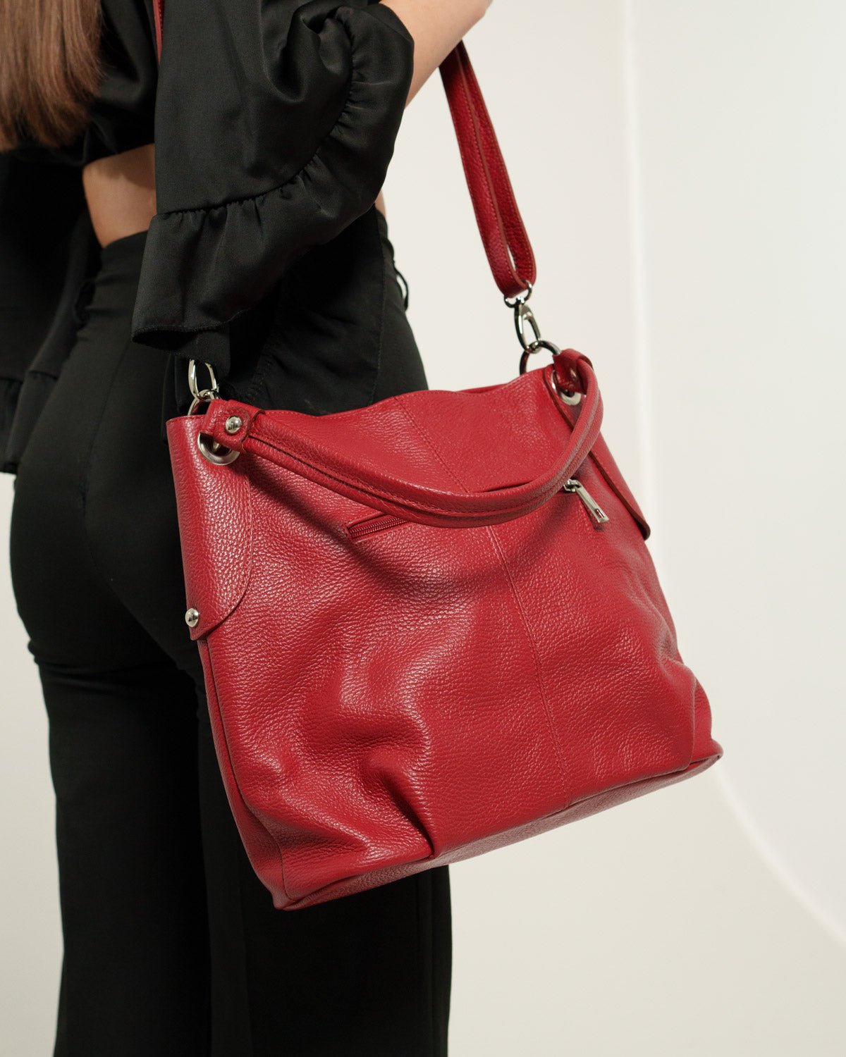 Borsa spalla o a mano Donna Giuliana in vera pelle Rosso con zip - Alidiluna