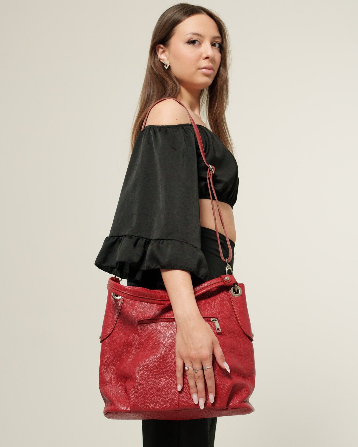 Borsa spalla o a mano Donna Giuliana in vera pelle Rosso con zip - Alidiluna