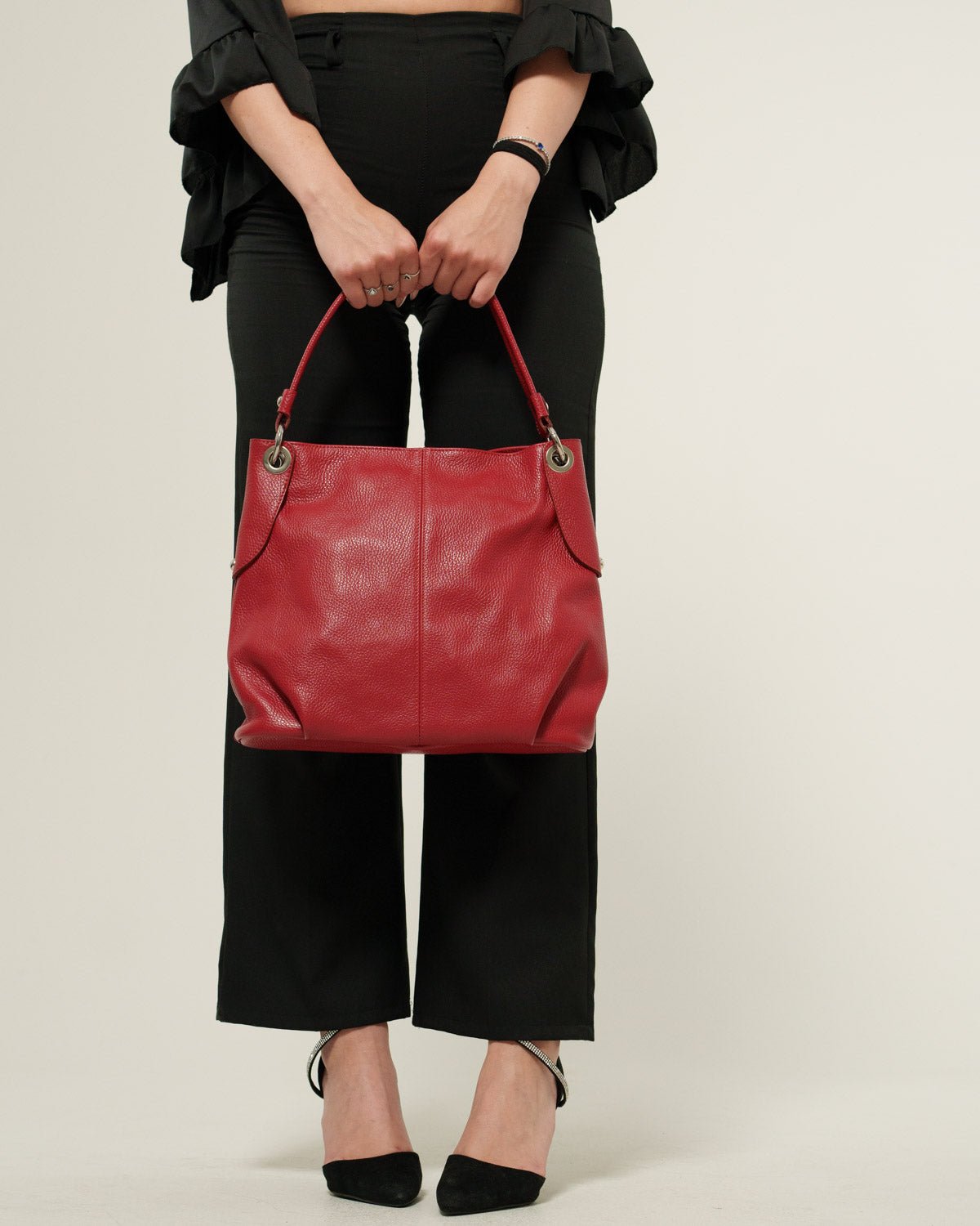 Borsa spalla o a mano Donna Giuliana in vera pelle Rosso con zip - Alidiluna